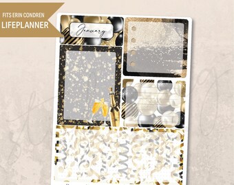 Notes Page January New Year's Eve 7x9 Monthly Planner, Erin Condren, Printed Kit, Winter, NYE Party, Balloons, Watercolor, Champagne, A5