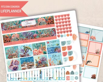 June Coral Reef Monthly Planner 7x9 Sticker Kit, Erin Condren, Printed stickers, Tropical, Summer, Ocean, Sea Turtle, Beach, Vacation