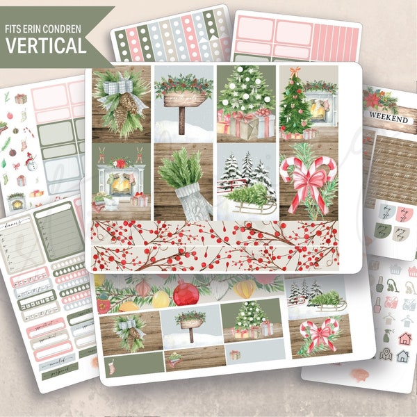 Vertical Rustic Christmas Weekly Sticker Kit, Erin Condren LifePlanner 7x9, Weekly planner, Cozy stickers, Watercolor, Gifts, Decorations