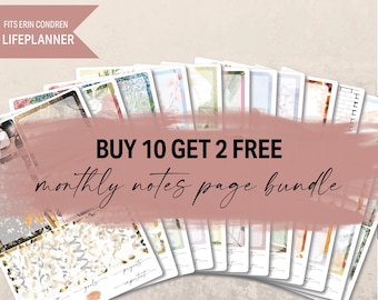 Buy 10 Get 2 Free Notes Page Sticker Sheet Bundle, 7x9 Sticker Kits, Erin Condren Kit, Printed stickers, Year of stickers, 12 months