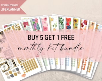 Buy 5 Get 1 Free Monthly Sticker Kit Bundle, 7x9 Sticker Kits, Erin Condren Kit, Printed stickers, Year of stickers, 6 months, Minimal