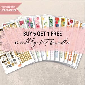 Buy 5 Get 1 Free Monthly Sticker Kit Bundle, 7x9 Sticker Kits, Erin Condren Kit, Printed stickers, Year of stickers, 6 months, Minimal