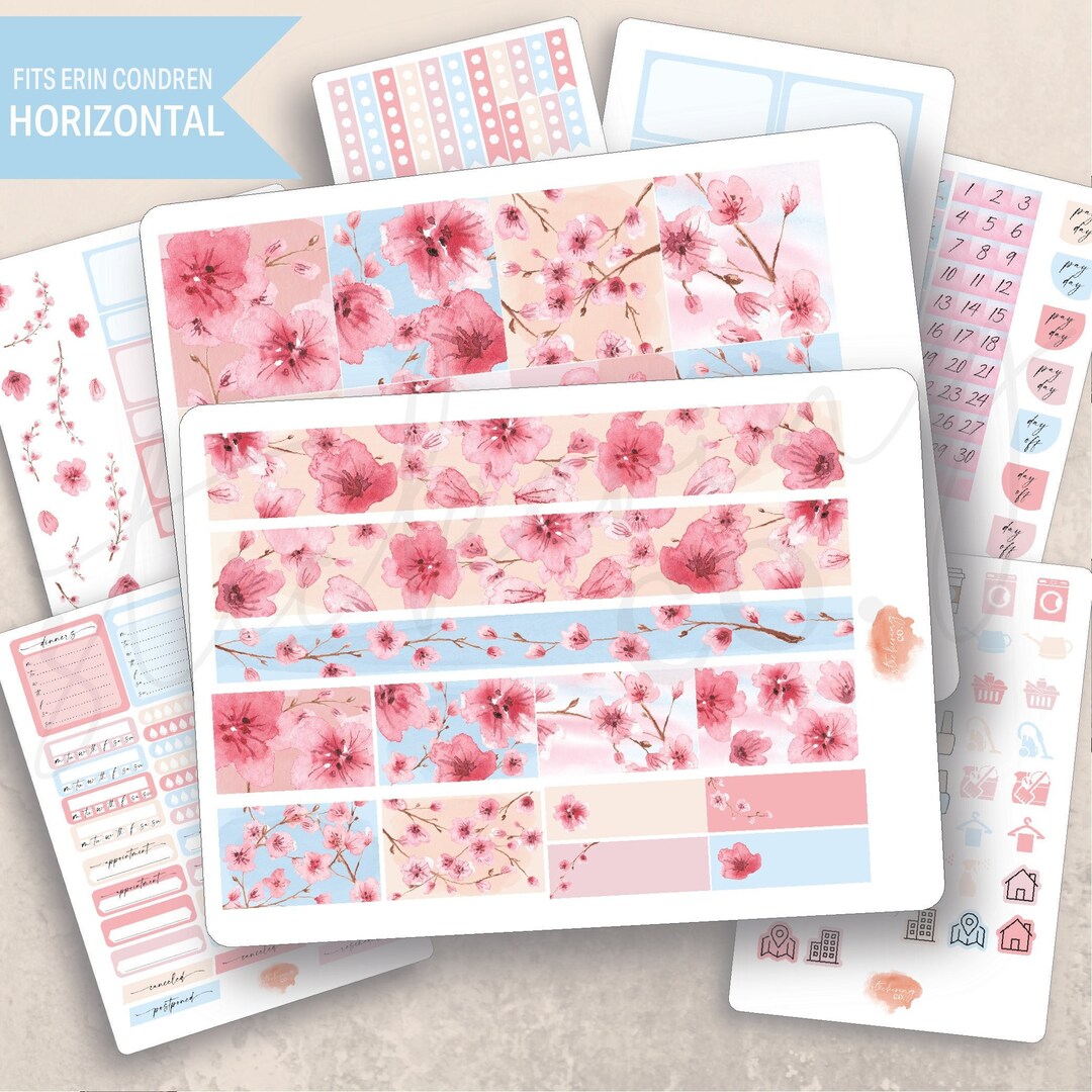 Horizontal Cherry Blossoms Weekly Sticker Kit, Erin Condren Lifeplanner ...