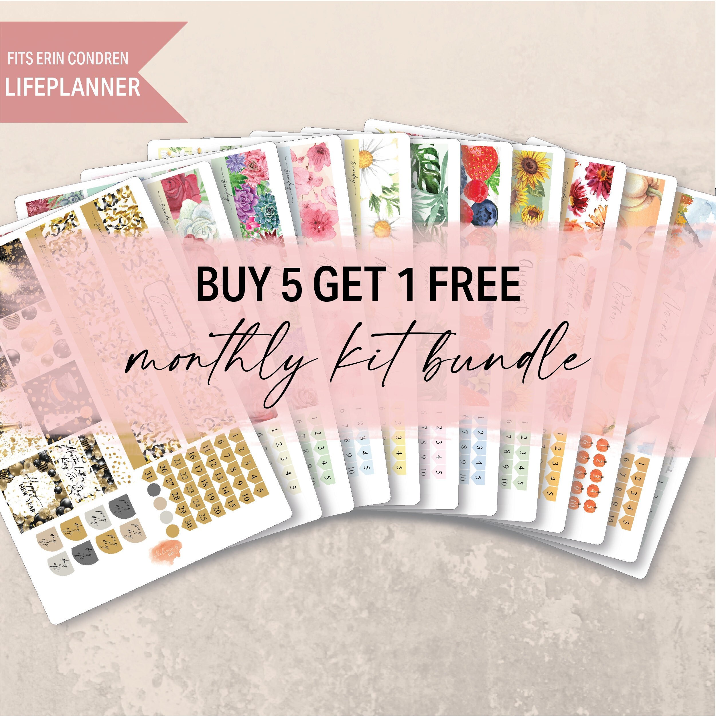 Buy 5 Get 1 Free Monthly Sticker Kit Bundle, 7x9 Sticker Kits, Erin ...