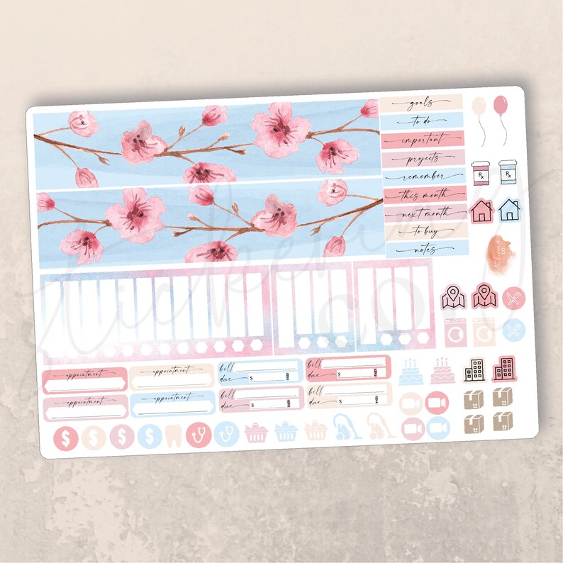 April Cherry Blossoms Monthly Planner 7x9 Sticker Kit Erin - Etsy