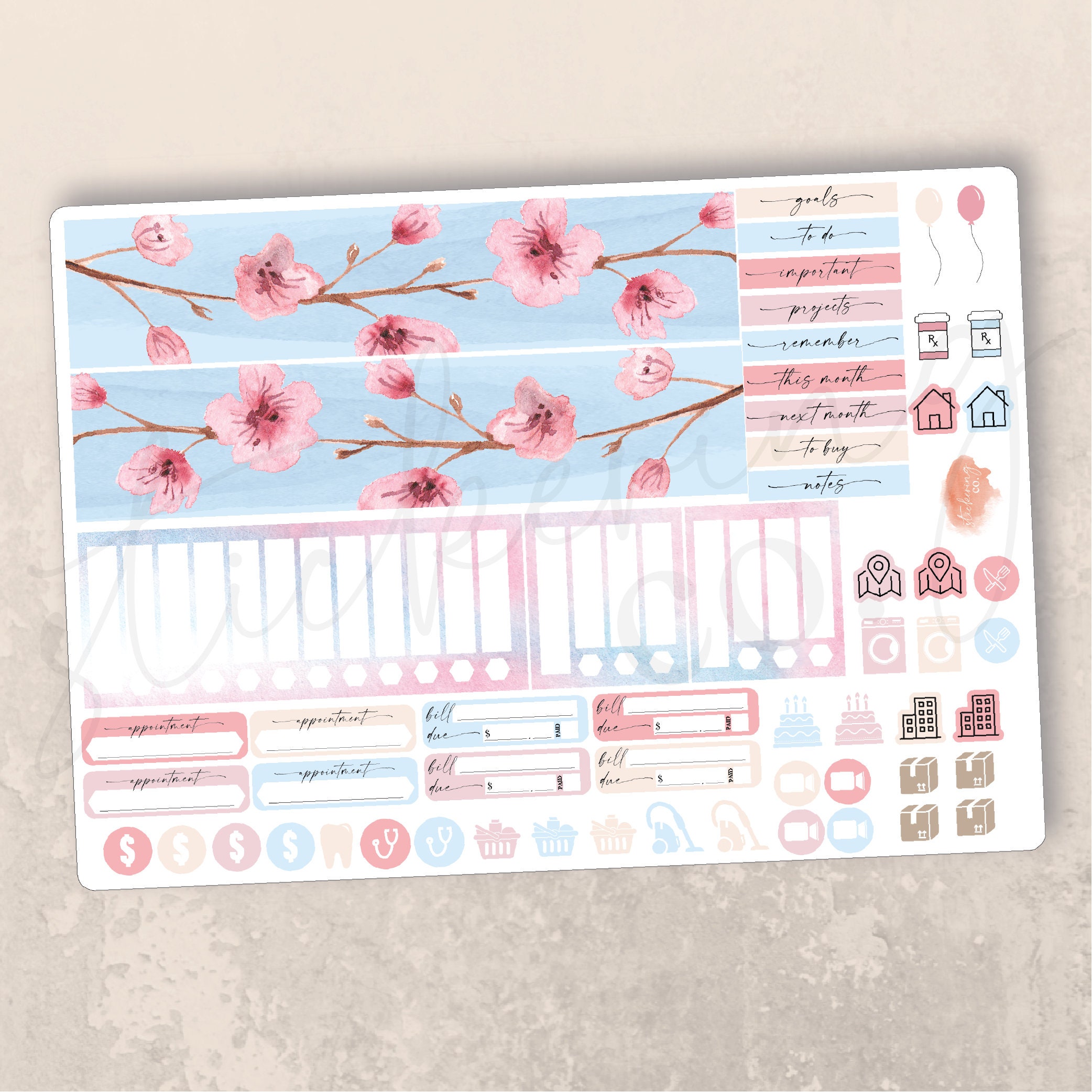 April Cherry Blossoms Monthly Planner 7x9 Sticker Kit, Erin Condren ...