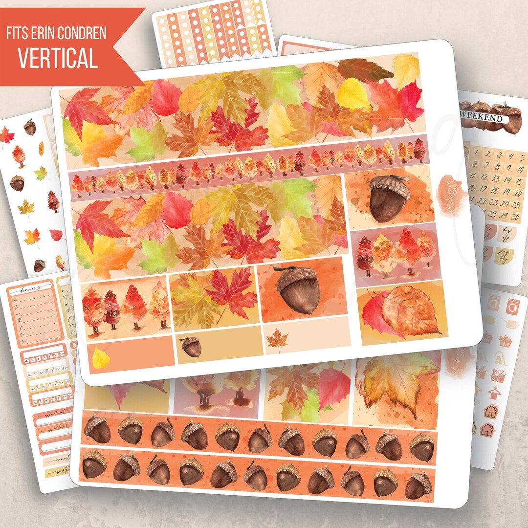 Vertical Autumn Leaves Weekly Sticker Kit, Erin Condren Lifeplanner 7x9 ...