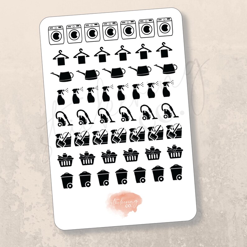 Household Chores Functional Planner Stickers, 52 Stickers (4x6 Sheet