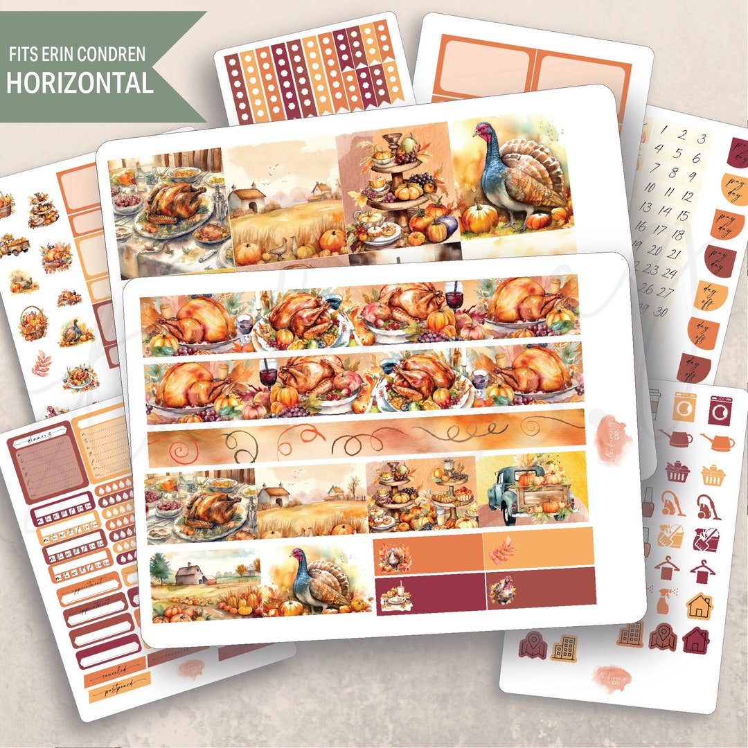 Horizontal Thanksgiving Dinner Weekly Sticker Kit, Erin Condren 7x9 ...