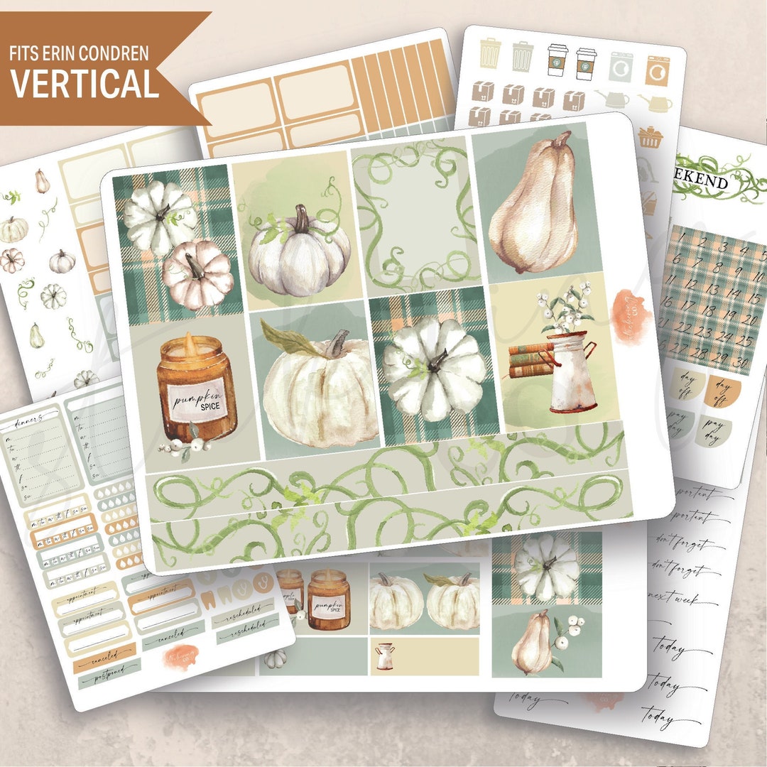 Vertical Cozy Pumpkins Weekly Sticker Kit, Erin Condren Lifeplanner 7x9 ...