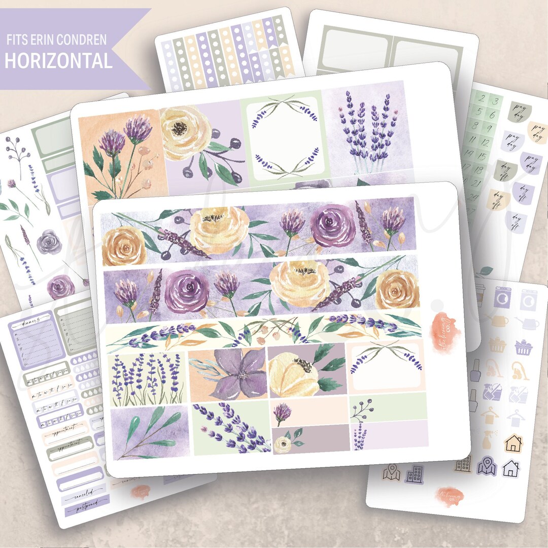 Horizontal Lavender & Ivory Weekly Sticker Kit, Erin Condren ...