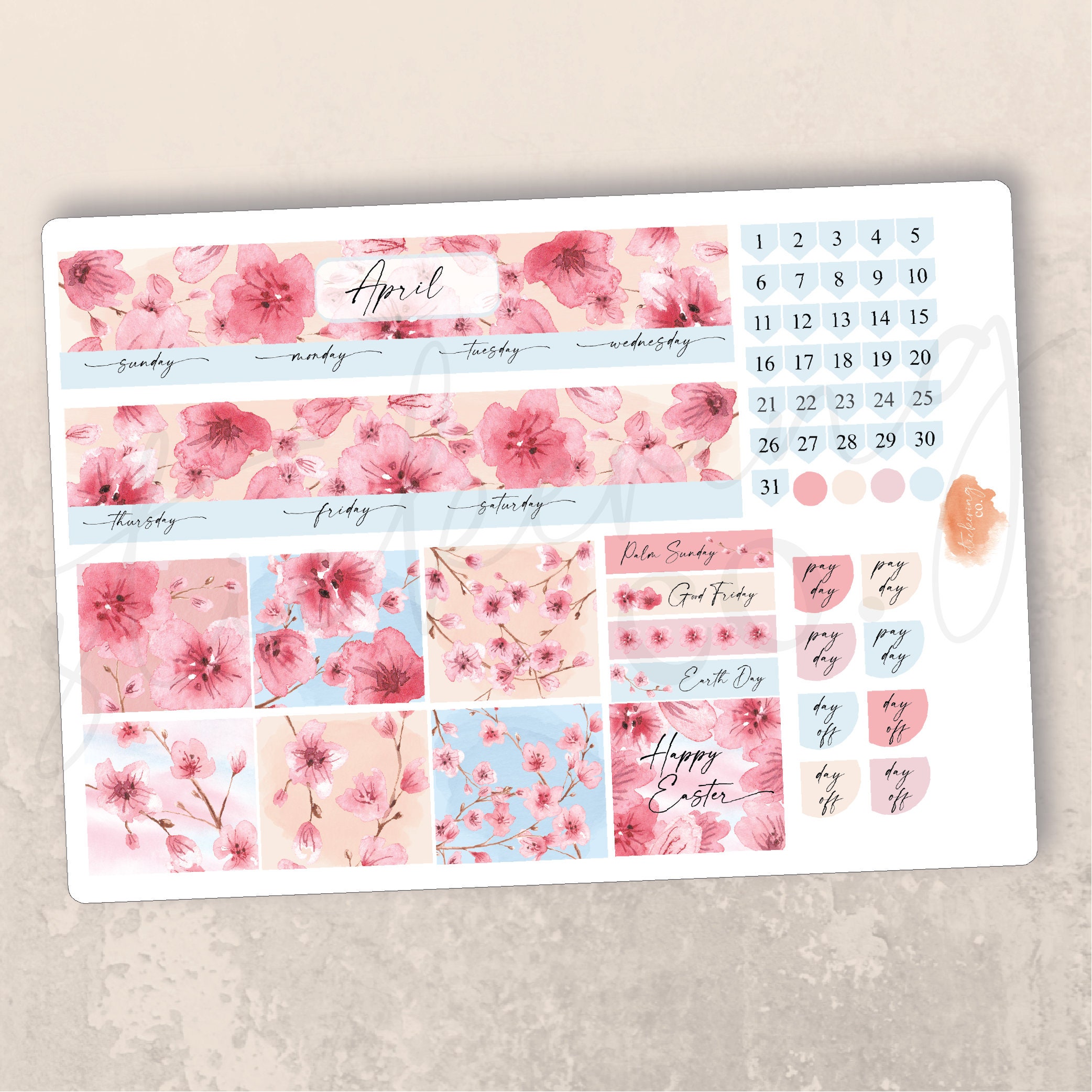 April Cherry Blossoms Monthly Planner 7x9 Sticker Kit, Erin Condren ...