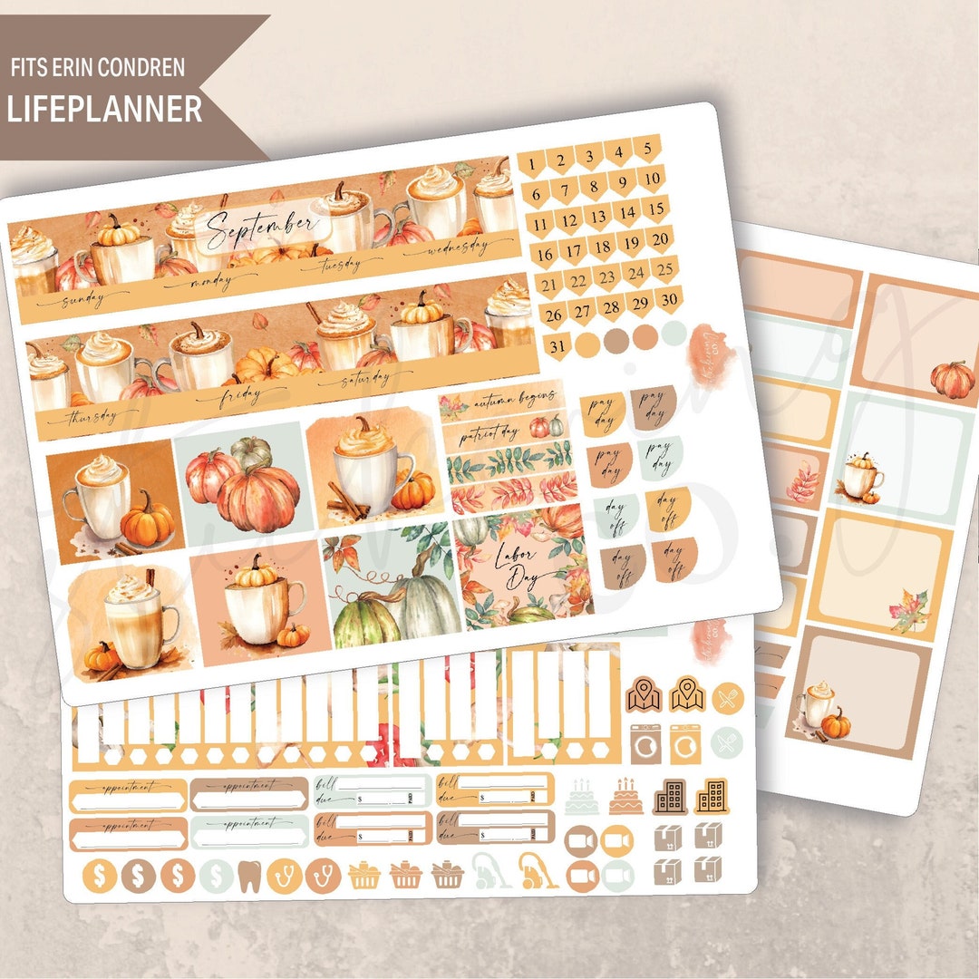 September Pumpkin Spice Monthly Planner 7x9 Sticker Kit, Erin Condren ...