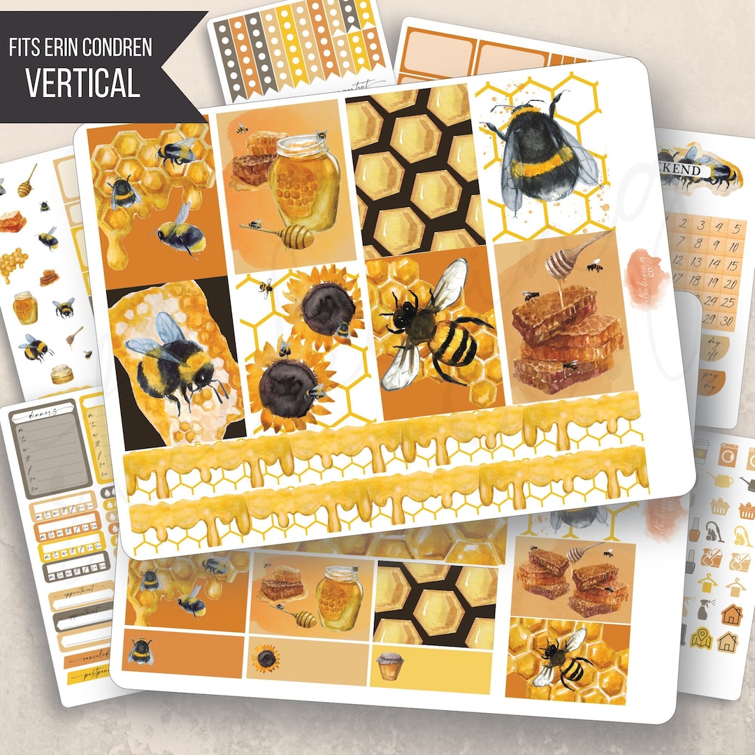 Vertical Honey Bees Weekly Sticker Kit, Erin Condren Lifeplanner 7x9 ...