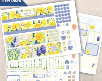 April Daffodils Monthly Planner 7x9 Sticker Kit, Erin Condren LifePlanner, Printed stickers, Month spread, Floral, Minimal, Easter