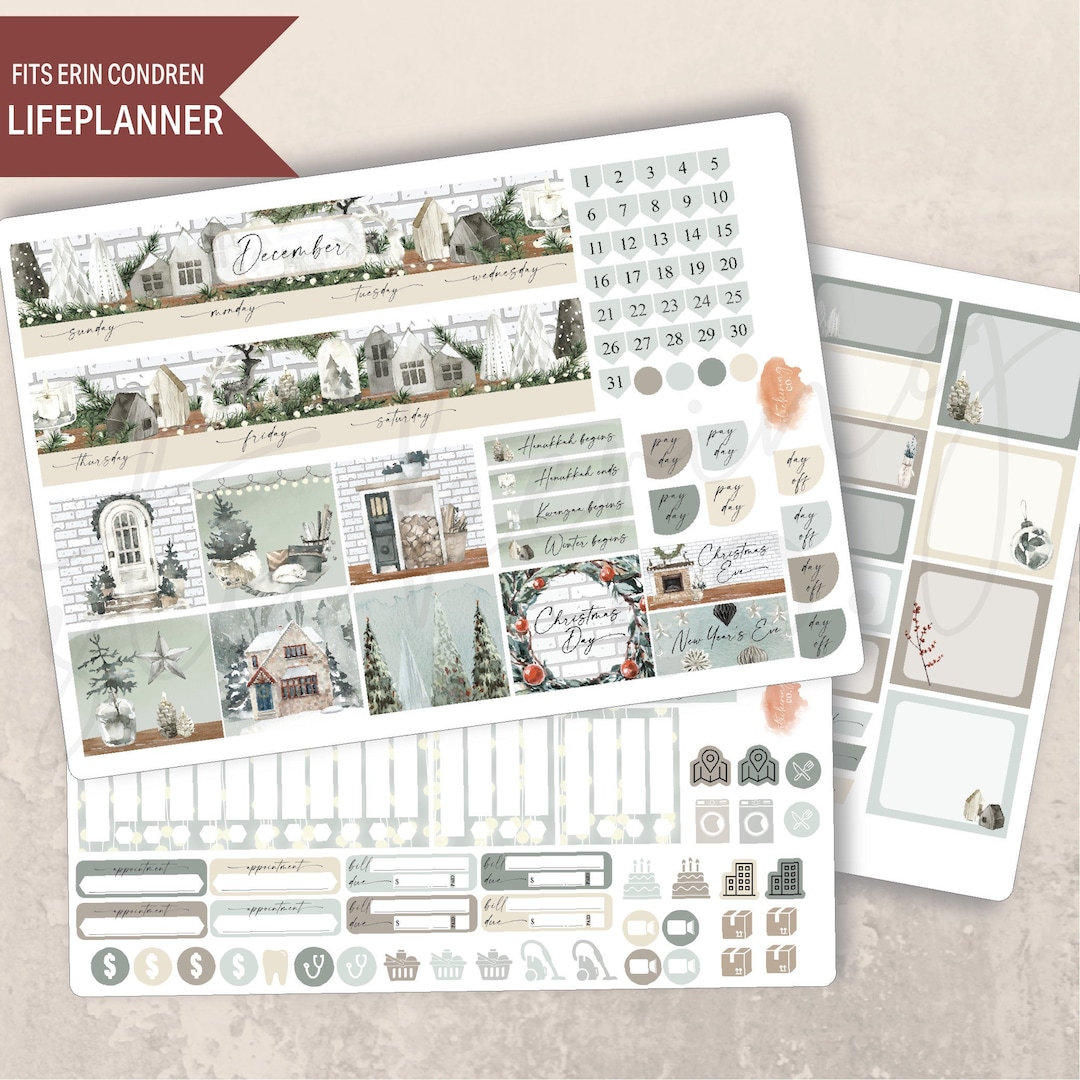 December Cozy Holiday Monthly Planner 7x9 Sticker Kit, Erin Condren ...