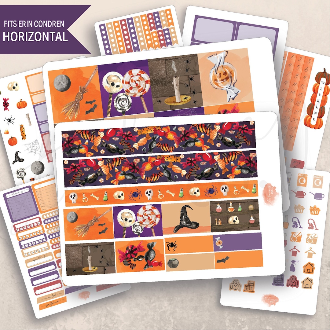 Horizontal Trick or Treat Weekly Sticker Kit, Erin Condren Lifeplanner ...