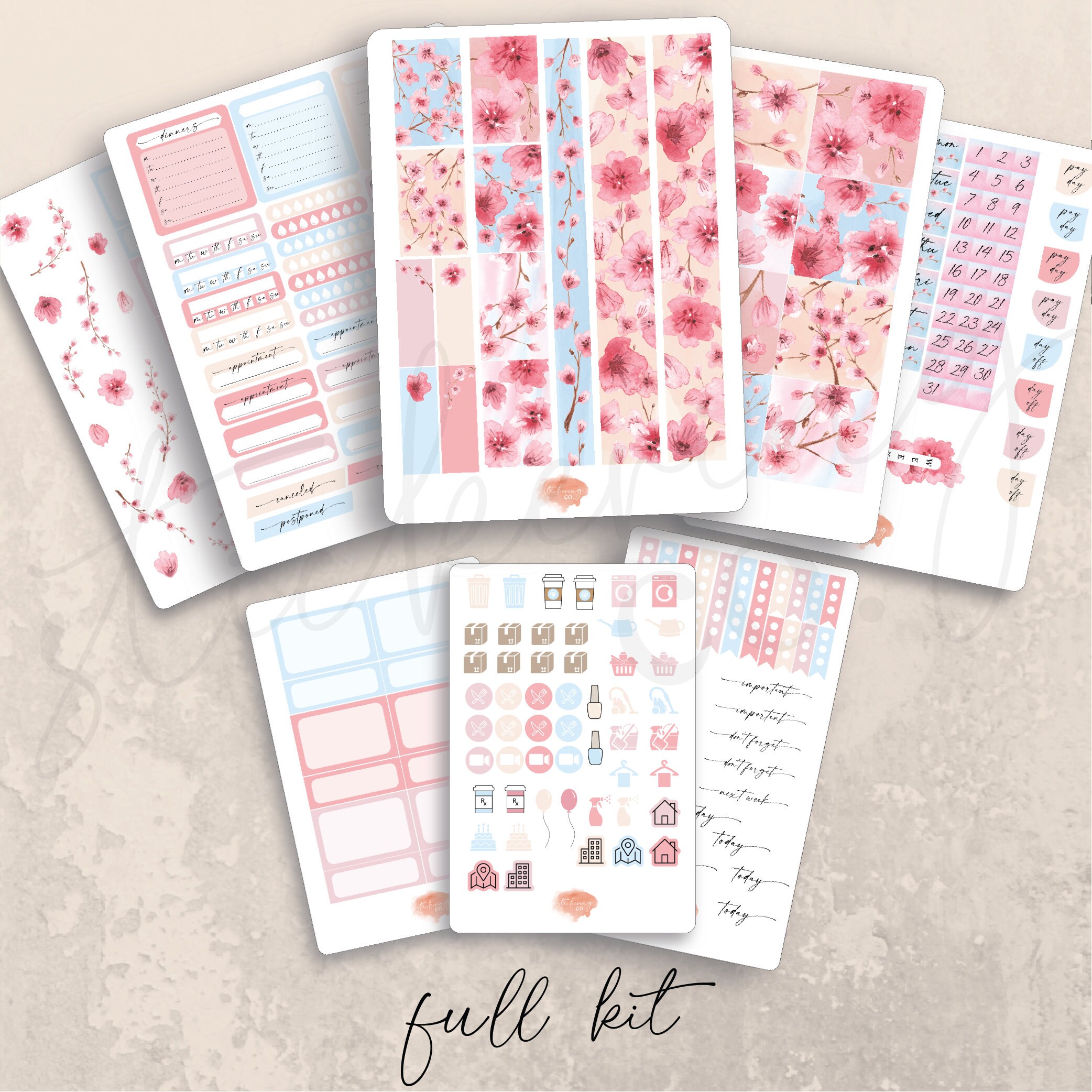 Horizontal Cherry Blossoms Weekly Sticker Kit, Erin Condren Lifeplanner ...