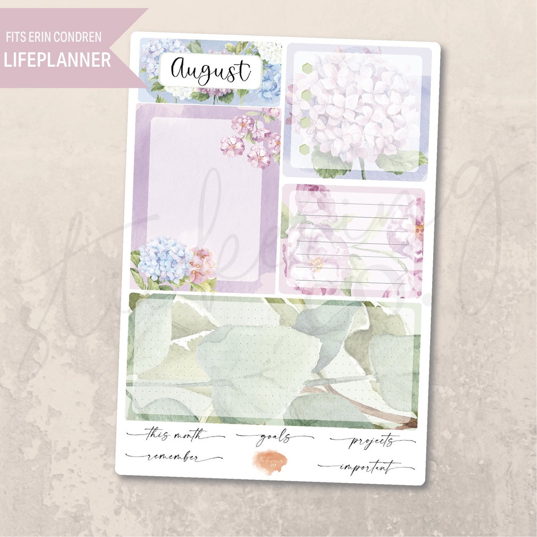 August Notepad Notes Page August Hydrangeas 7x9 Monthly Planner, Erin Condren, Printed ...