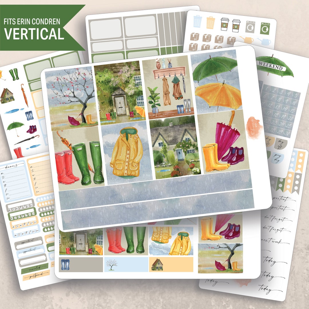Vertical Rainy Day Weekly Sticker Kit, Erin Condren Lifeplanner 7x9 ...