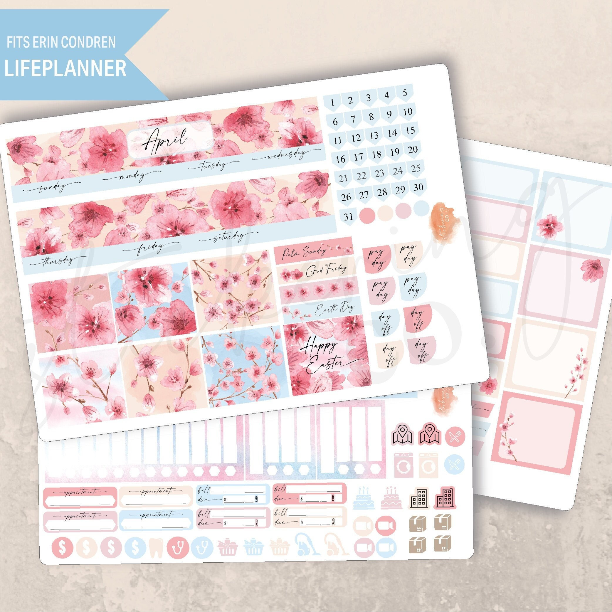 April Cherry Blossoms Monthly Planner 7x9 Sticker Kit, Erin Condren ...