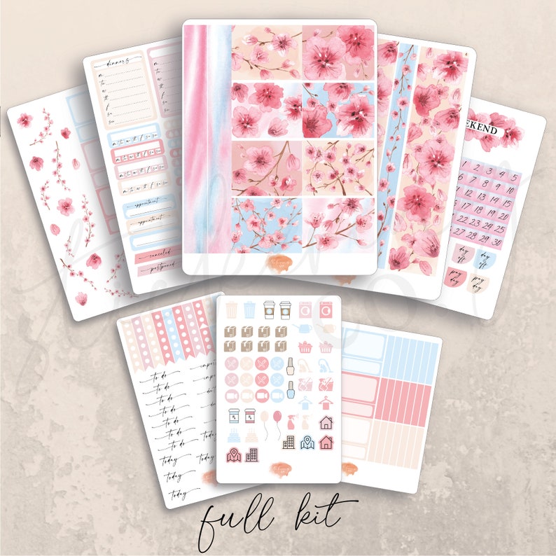 Vertical Cherry Blossoms Weekly Sticker Kit, Erin Condren Lifeplanner ...