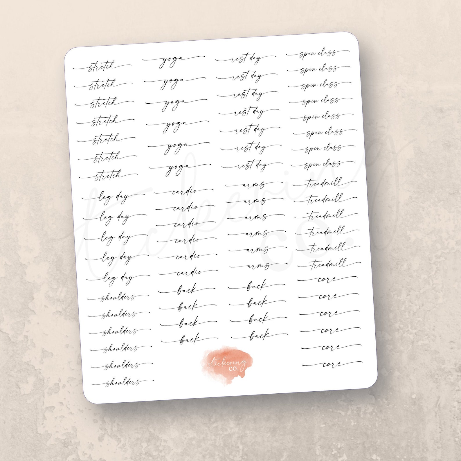 Exercising Scripts Planner Stickers, 70 Stickers (7x8 Sheet), Workout ...