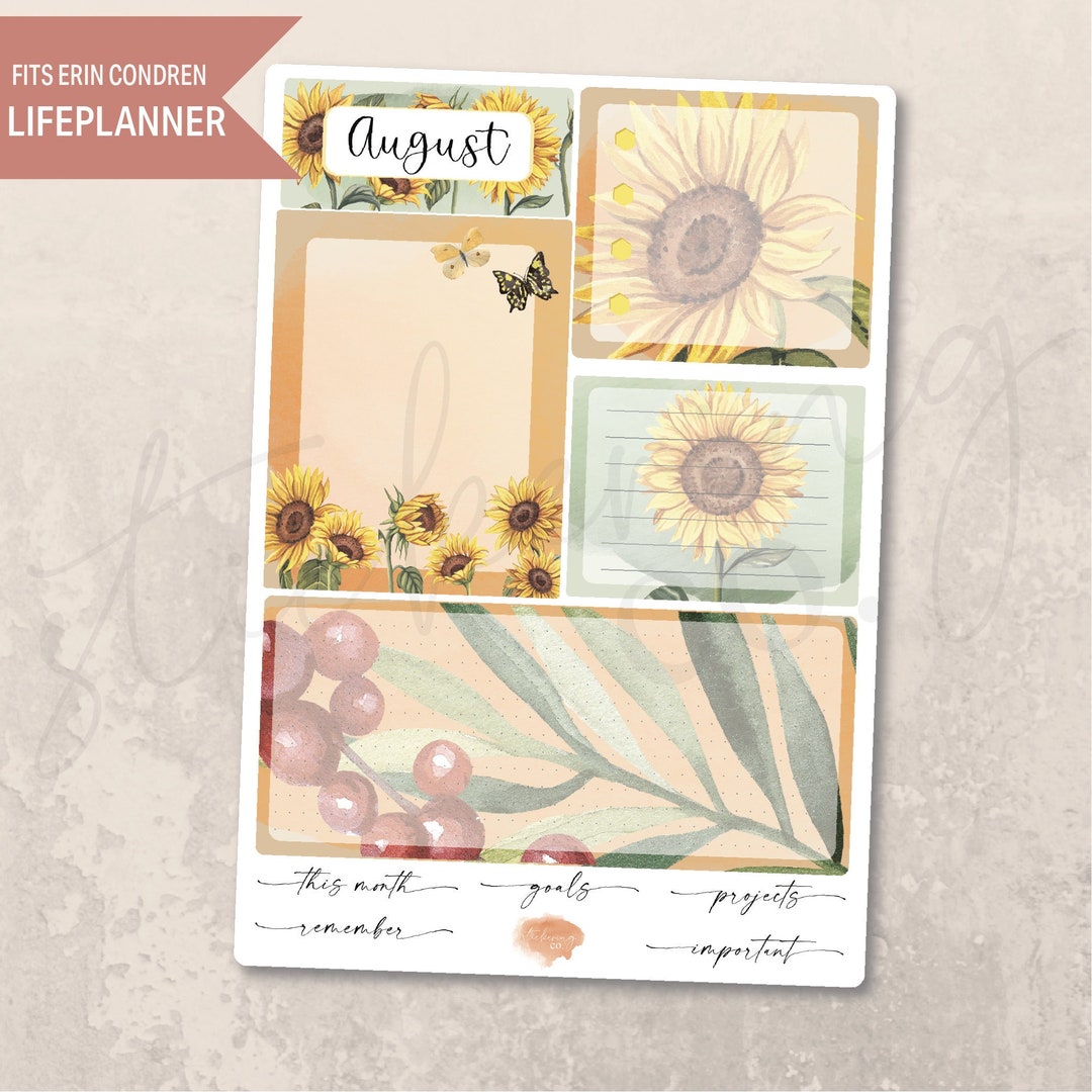 August Notepad Notes Page August Sunflowers 7x9 Monthly Planner, Erin Condren, Printed ...