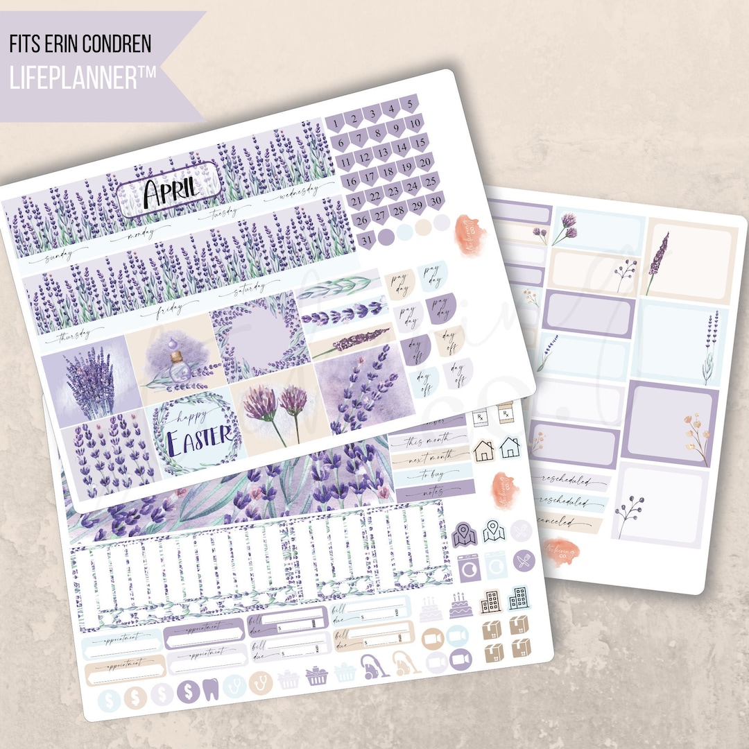 April Lavender Monthly Planner 7x9 Sticker Kit, Erin Condren ...