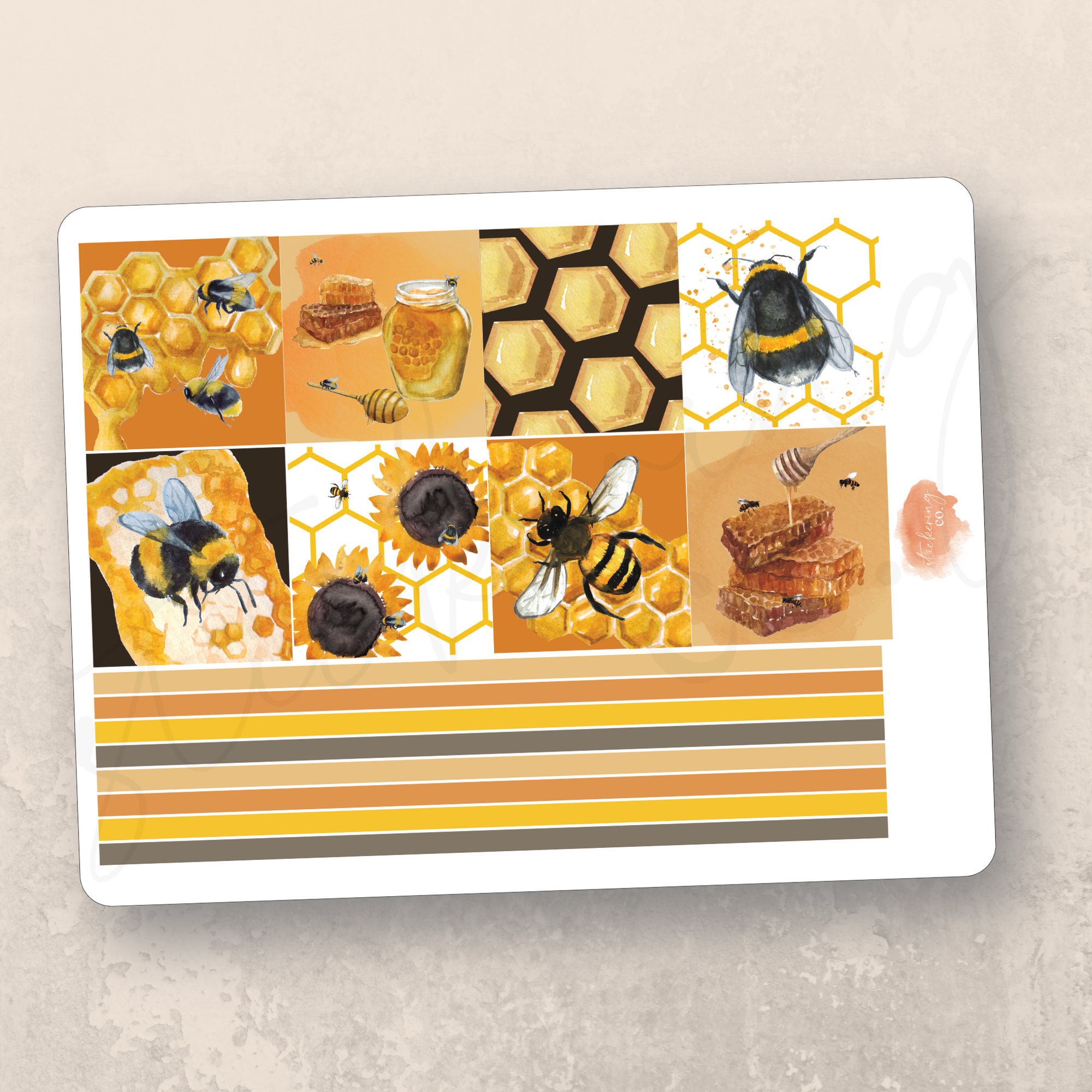 Horizontal Honey Bees Watercolor Weekly Sticker Kit Erin | Etsy