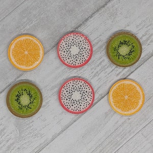 Sparkly Fruit Magnets - Set of 6 - Kiwi / Dragon Fruit / Orange