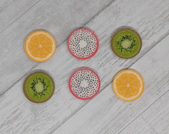 Sparkly Fruit Magnets - Set of 6 - Kiwi / Dragon Fruit / Orange