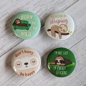 Cute Sloth Pin Button / Magnet Set