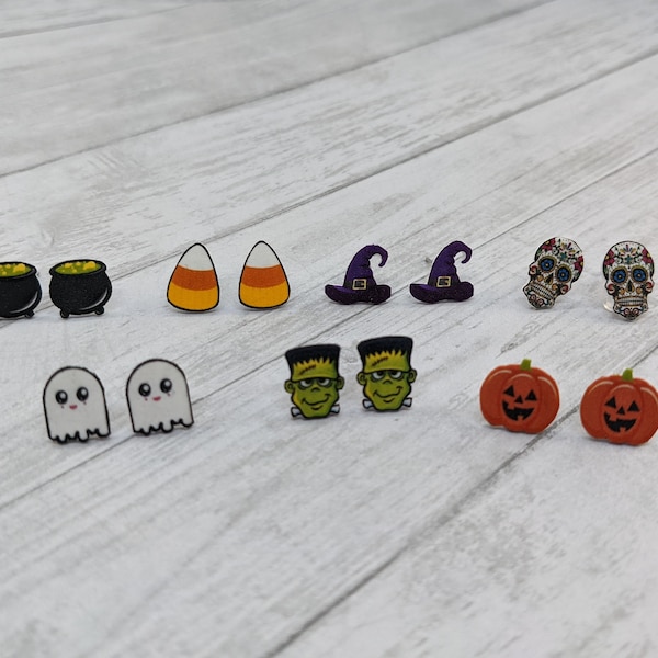 Halloween Stud Earrings Frankenstein/Ghost/Witch/Cauldron/Sugar Skull/Candy Corn/Jack-o'-lantern