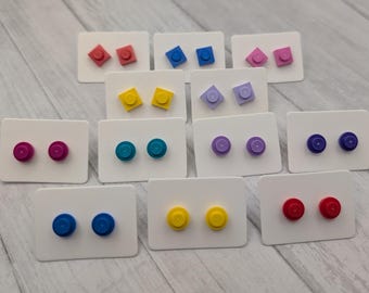 Toy Building Block Stud Earrings - 1x1 Round or Square