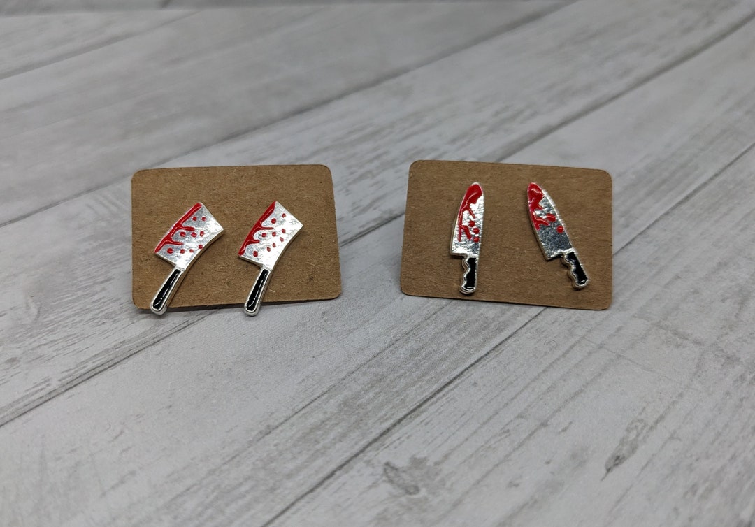 Bloody Knife and Cleaver Stud Earrings Etsy