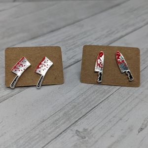 Bloody Knife and Cleaver Stud Earrings