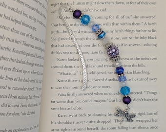 Blue & Purple Beaded Bookmark with Dragonfly Charm