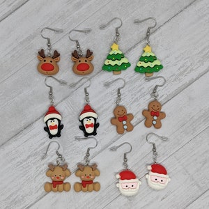 Adorable Christmas Dangle Earrings - Christmas Tree / Santa / Rudolph / Penguin / Gingerbread Man