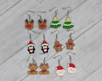 Adorable Christmas Dangle Earrings - Christmas Tree / Santa / Rudolph / Penguin / Gingerbread Man
