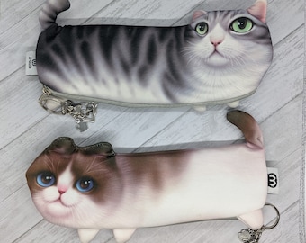 Funny Cat Pencil Pouch on Keychain