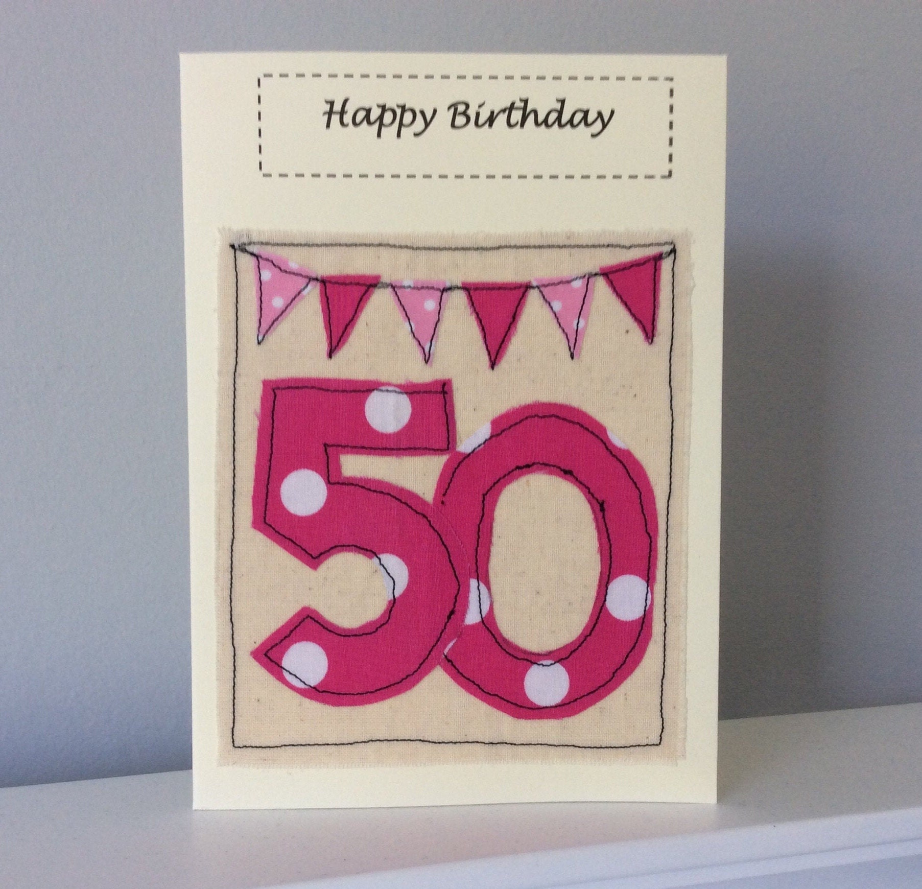 50th Birthday card handmade UK original machine embroidery Etsy 50th Birthday card handmade UK original machine embroidery Etsy