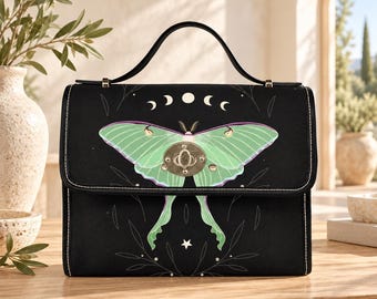 Luna Motte Umhängetasche, Minzgrüne Himmlische Mondphase Geldbörse, Goth Insekt Stil Accessoire