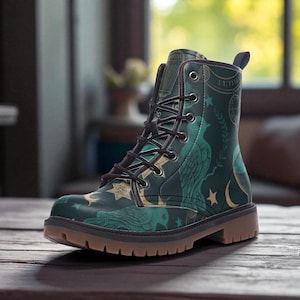 Mystic Raven Combat Boots: Vegan Leather Witchy Ankle Boots
