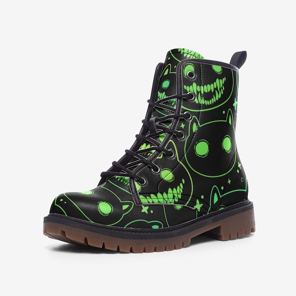 Goblincore Boots, Woodland Mushrooms Combat Boot, Vegan Combat Boots, Witchcore Festival Club Boot, Faecore Mushroom Butterly Print Boots