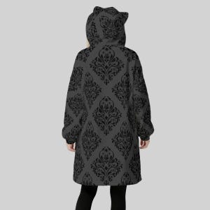 Cat Ear Wearable Blanket Hoodie, Goth Damask Lounger, Cozy Reading Hooded Blanket image 9