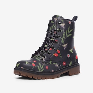 Goblincore Boots, Woodland Mushrooms Combat Boot, Vegan Combat Boots, Witchcore Festival Club Boot, Faecore Mushroom Butterly Print Boots