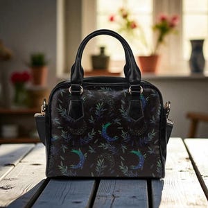 Moon & Foliage Satchel Bag: Celestial Crossbody Purse, Witchy Lunar Handbag