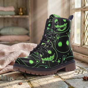 Neon Katzen Schnürstiefel, Rave Festival Cyber Schnürschuhe, Glow Dark Alternative Schuhe