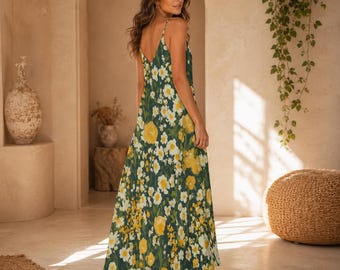 green and yellow floral maxi dress Sorbae Maxi Dress Yellow Green Floral